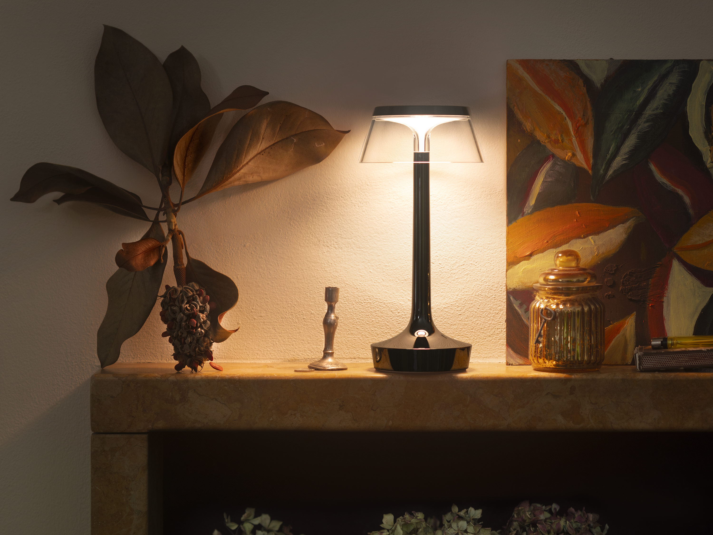Flos Bon Jour Unplugged lamp, Silver and Chrome Selection